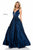 Sherri Hill - 51818 Sleeveless Sheer Plunging Neck Sparkly Satin Gown In Blue