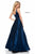 Sherri Hill - 51818 Sleeveless Sheer Plunging Neck Sparkly Satin Gown In Blue