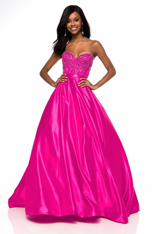 Sherri Hill - 51820 Beaded Strapless Satin Ballgown With Train In Pink