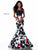 Sherri Hill - 51824 Two Piece Taffeta Floral Print Mermaid Dress In Black and Pink