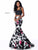 Sherri Hill - 51824 Two Piece Taffeta Floral Print Mermaid Dress In Black and Pink