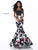 Sherri Hill - 51824 Two Piece Taffeta Floral Print Mermaid Dress In Black and Pink