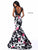 Sherri Hill - 51824 Two Piece Taffeta Floral Print Mermaid Dress In Black and Pink