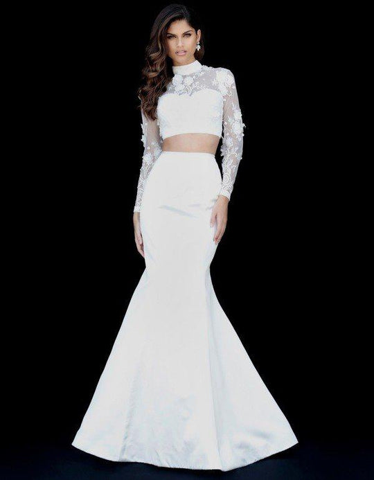 Sherri Hill - 51853 Two Piece Applique Mermaid Dress With Train In White