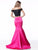 Sherri Hill - 51855 Two Piece Satin Off-Shoulder Mermaid Dress In Black and Pink