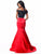 Sherri Hill - 51855 Two Piece Satin Off-Shoulder Mermaid Dress In Black and Red