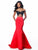 Sherri Hill - 51855 Two Piece Satin Off-Shoulder Mermaid Dress In Black and Red