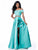 Sherri Hill - 51857 Two Piece Lace Off-Shoulder Mikado A-Line Dress In Blue and Green