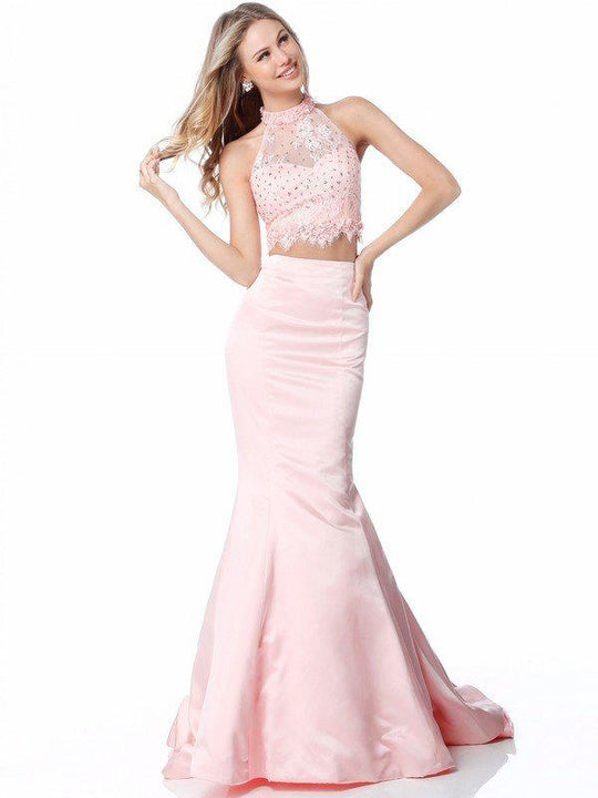 Sherri Hill - 51860 Two Piece High Halter Mermaid Dress In Pink