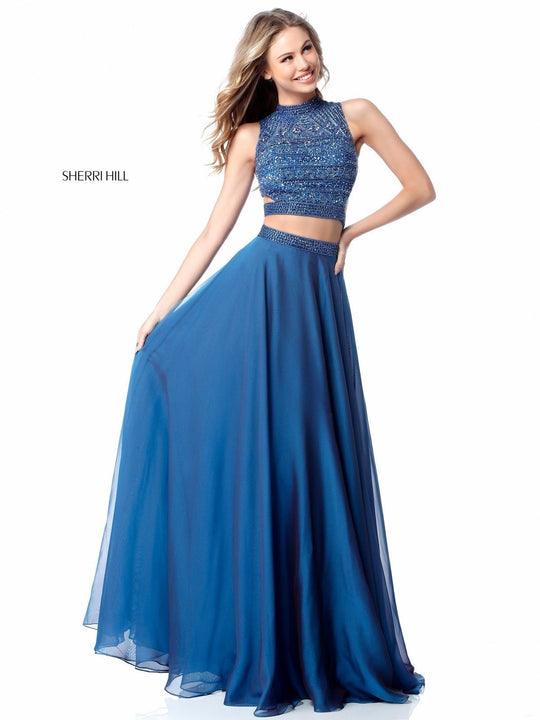 Sherri Hill - 51871 Two-Piece Beaded Cutout Chiffon A Line Dress In Blue