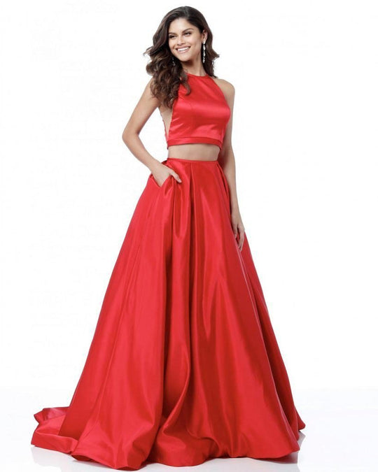 Sherri Hill - 51883 Two-Piece Sleeveless Satin Ballgown In Red