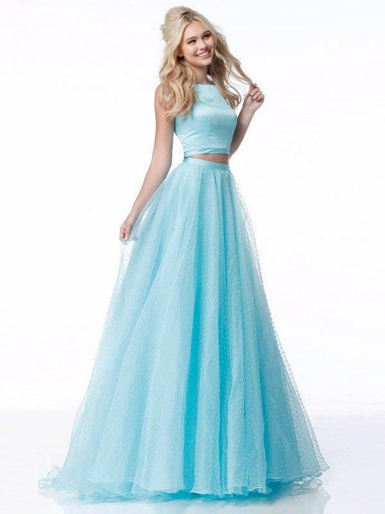 Sherri Hill - 51895 Two Piece Satin Halter Tulle Ballgown In Blue