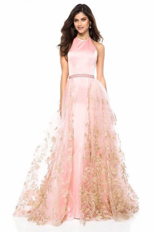 Sherri Hill - 51896 Floral Appliqued Halter A-Line Dress In Pink