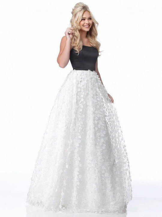 Sherri Hill - 51906 Floral Appliqued Strapless Ballgown In Black and White
