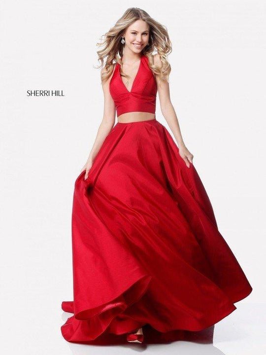 Sherri Hill - 51923 Two Piece V-Neck Evening Dress In Red