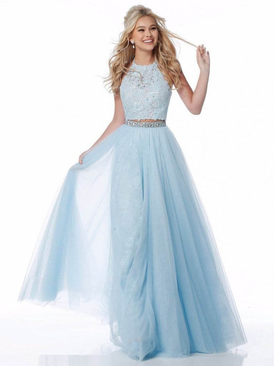 Sherri Hill - 51924 Two-Piece Beaded Applique Long Chiffon Dress In Blue