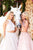 Sherri Hill - 51925 Two Piece Appliqued High Halter A Line Dress In White and Pink