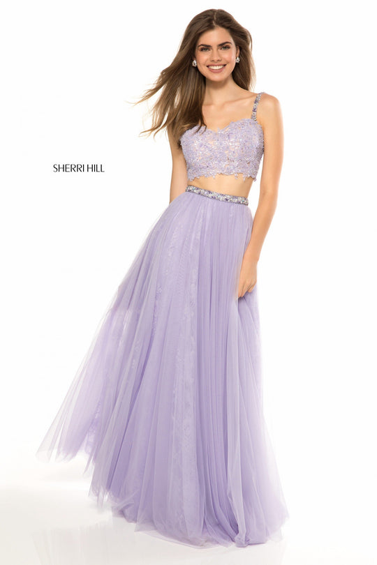 Sherri Hill - 51971 Two-Piece Appliqued Sweetheart Bodice Tulle Dress In Purple