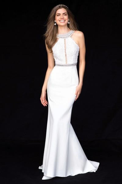 Sherri Hill - 51978 Beaded and Lace Jersey Trumpet Dress In White