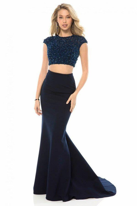 Sherri Hill - 51979 Two Piece Cap Sleeve Jersey Mermaid Dress In Blue