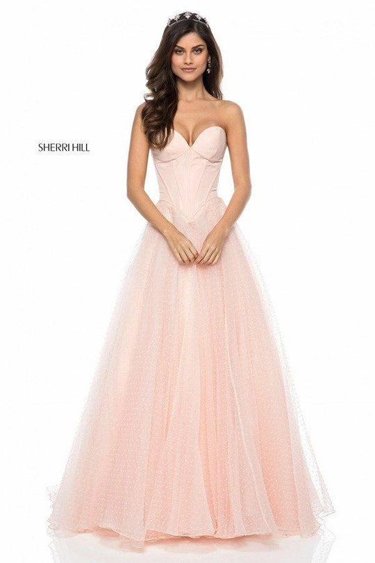 Sherri Hill - 51980 Strapless Corset Top Point d'esprit Gown In Pink and Neutral