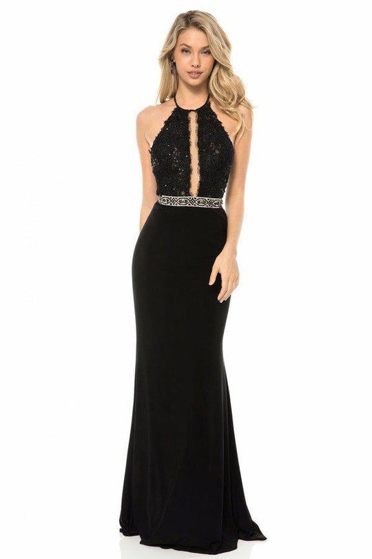 Sherri Hill - 51992 Lace Halter Jersey Trumpet Dress In Black