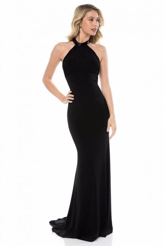 Sherri Hill - 51998 Halter Neck Jersey Fitted Dress In Black