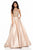 Sherri Hill - 52019 Beaded Halter Bodice A Line Satin Dress In Neutral