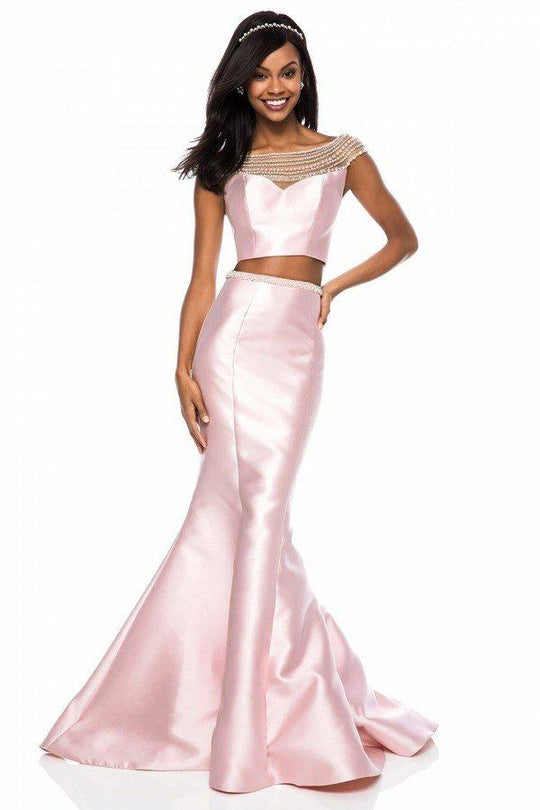 Sherri Hill - 52025 Pearl Beaded Two Piece Mikado Dress In Pink