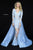 Sherri Hill - 52026 V-Neck Long Sleeve Applique Evening Dress In Blue