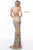 Sherri Hill - 52032 Beaded Deep Halter V-neck Dress With Open Back In Neutral and Multi-Color