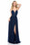 Sherri Hill - 52034 Lace Deep V-neck Chiffon Sheath Dress In Blue