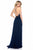Sherri Hill - 52034 Lace Deep V-neck Chiffon Sheath Dress In Blue