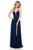 Sherri Hill - 52034 Lace Deep V-neck Chiffon Sheath Dress In Blue