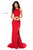 Sherri Hill - 52042 Two Piece Halter Bodice High Slit Long Dress In Red