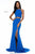 Sherri Hill - 52042 Two Piece Halter Bodice High Slit Long Dress In Blue