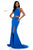 Sherri Hill - 52042 Two Piece Halter Bodice High Slit Long Dress In Blue