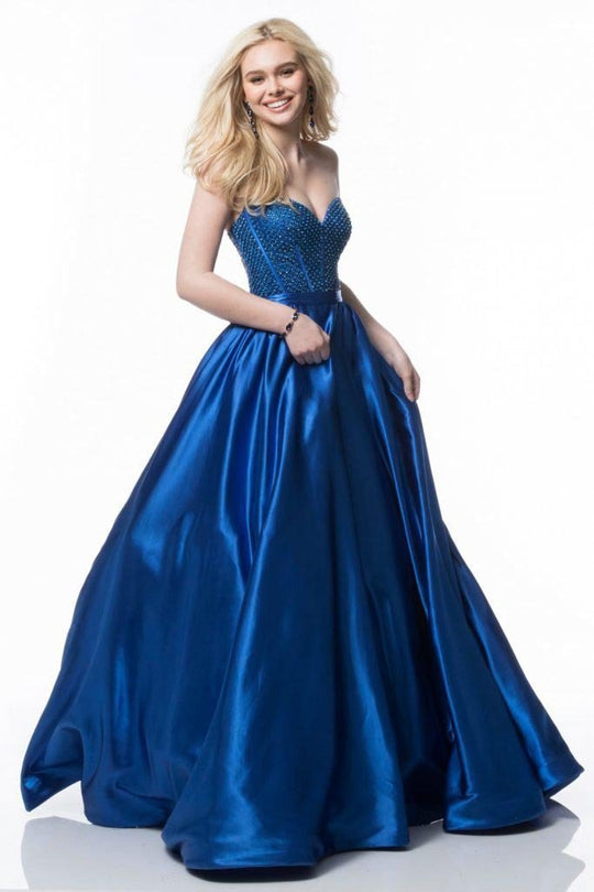 Sherri Hill - 52055 Fully Beaded Corset Bodice Satin Ballgown In Blue