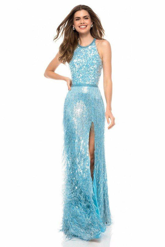 Sherri Hill - 52067 Sequined Halter Neck Sheath Dress In Blue