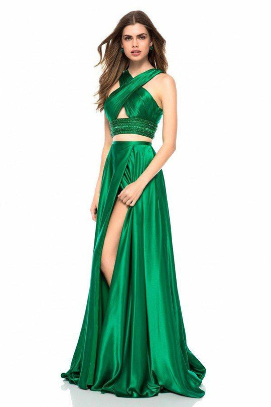 Sherri Hill - 52077 Two Piece Beaded Charmeuse A-line Gown In Green