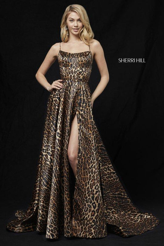 Sherri Hill - 52093 Animal Print A-line Gown With Train In Print