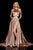 Sherri Hill - 52120 Halter Neck A-line Dress With Slit and Train In Brown
