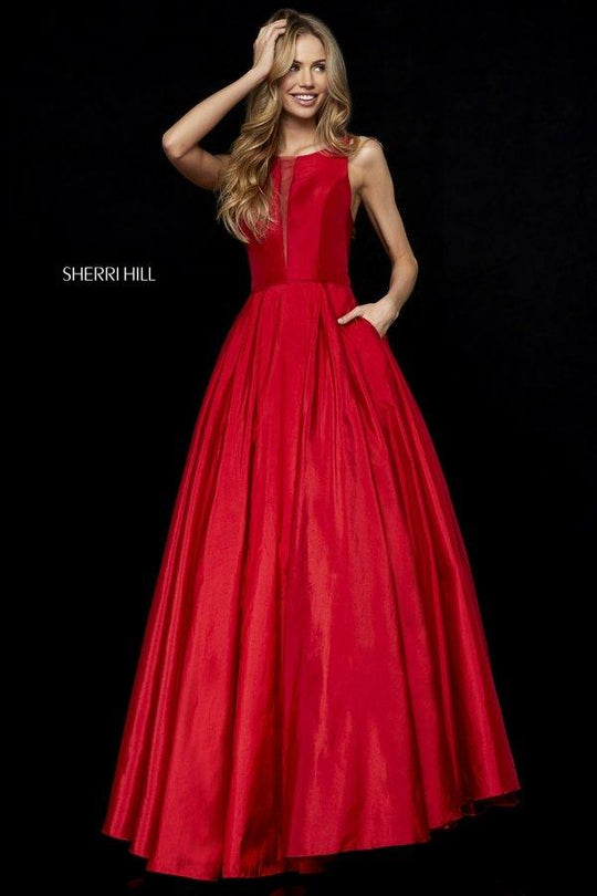Sherri Hill - 52121 Taffeta Scoop Pleated Evening Dress In Red