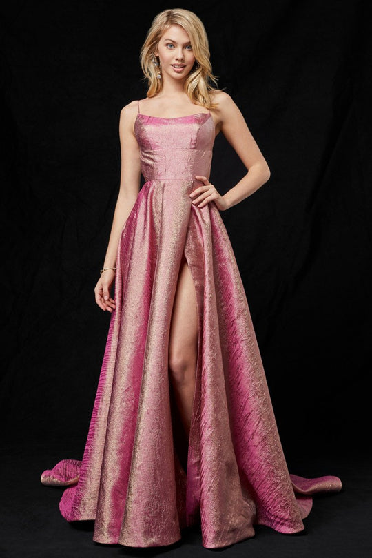 Sherri Hill - 52140 Square A-line Long Dress In Pink and Gold