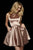 Sherri Hill - 52254 Short Halter Neck Silk Charmeuse A-Line Dress In Brown