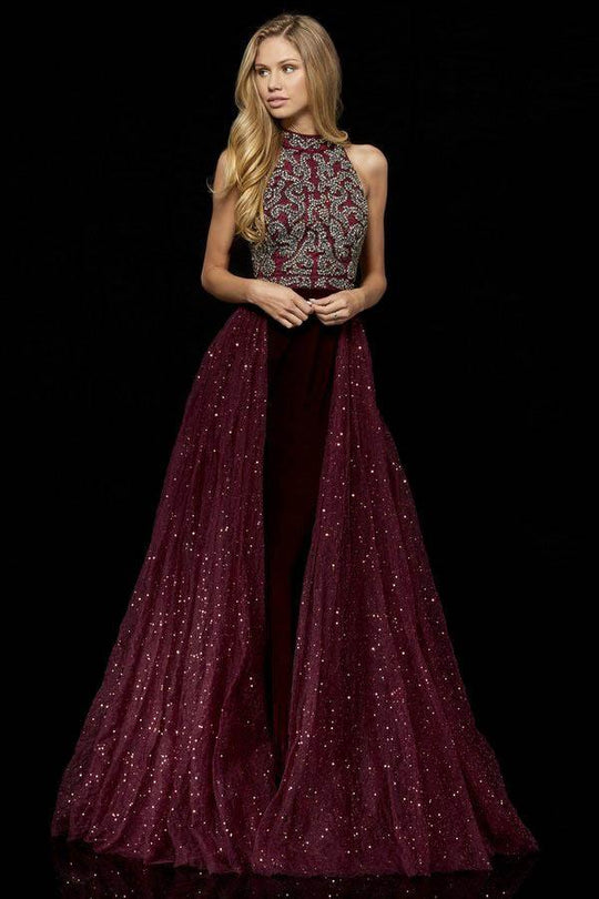 Sherri Hill - 52275 Beaded High Halter Dress With Overskirt In Red