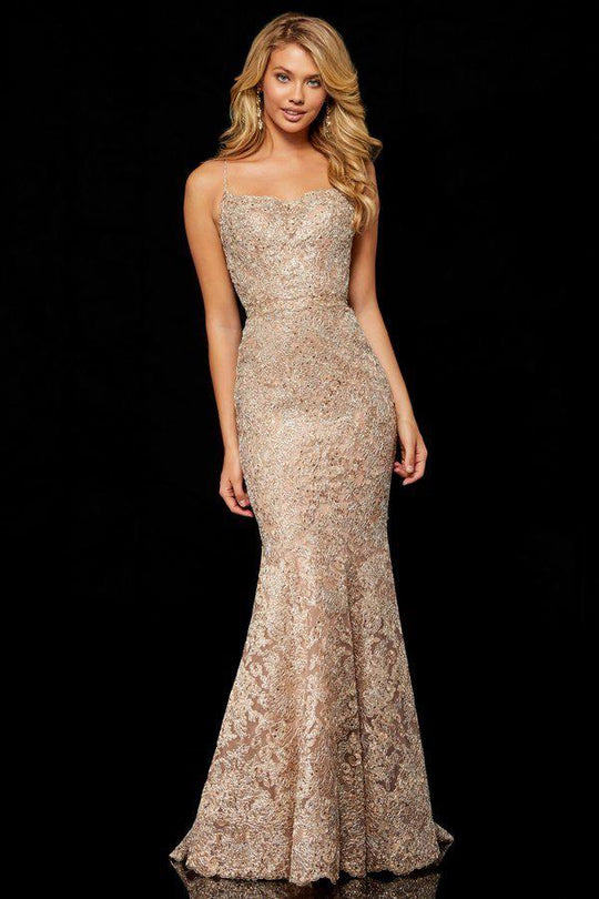 Sherri Hill - 52348 Beaded Lace Mermaid Long Dress In Pink and Gold