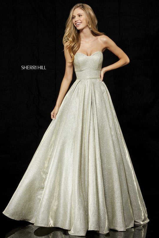 Sherri Hill - 52391 Strapless Sweetheart Pleated Ballgown In Gold