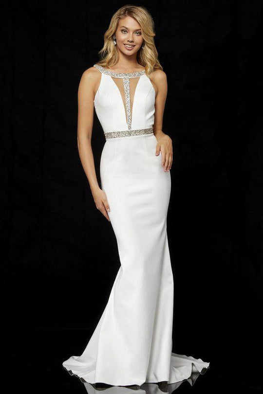 Sherri Hill - 52398 Beaded Halter Mikado Trumpet Dress In White