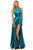 Sherri Hill - 52407 High Neckline A-Line Evening Dress with Slit In Blue